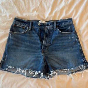Abercrombie & Fitch Dark Blue Frayed Jean Shorts